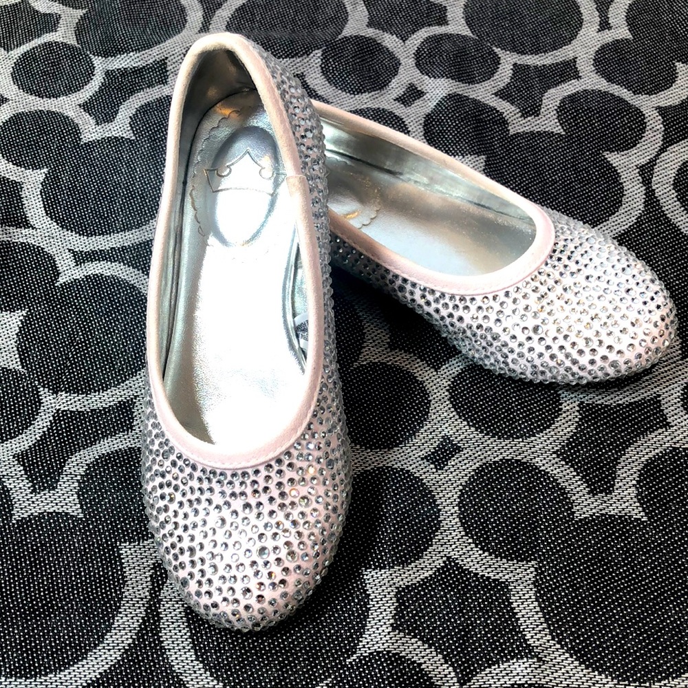 Disney Sparkly Shoes for little girls, Pink Satin with Rhinestones, Size 10 EUC